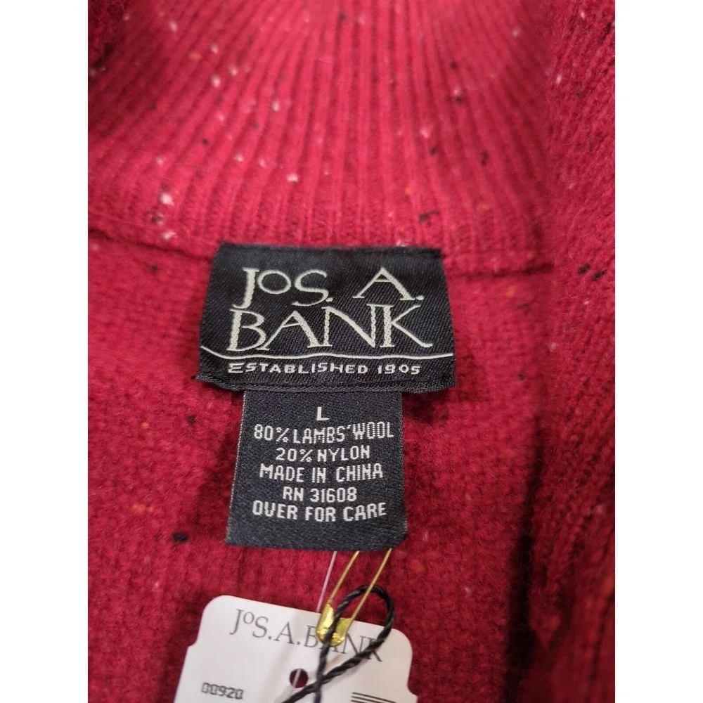 JoS A BANK Lambswool Speckled Red Sweater 1/4 Zip Pullover Mens Size L with Tags